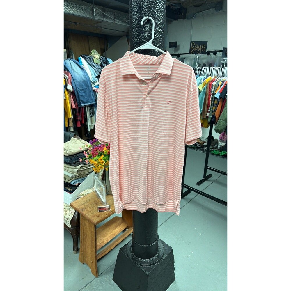Southern Tide Men's Pink and White Striped brrr° Performance Polo Shirt - 0087